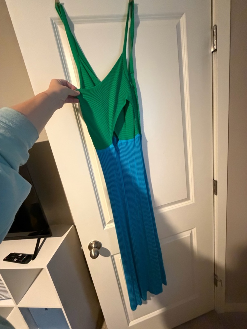 Womens lush Green and Blue Ribbed Sleeveless Maxi Dress medium